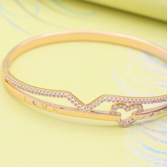 Love Engraved Rose Gold Bangle with Heart Detail, XPBL0593 - Picture 2 of 12